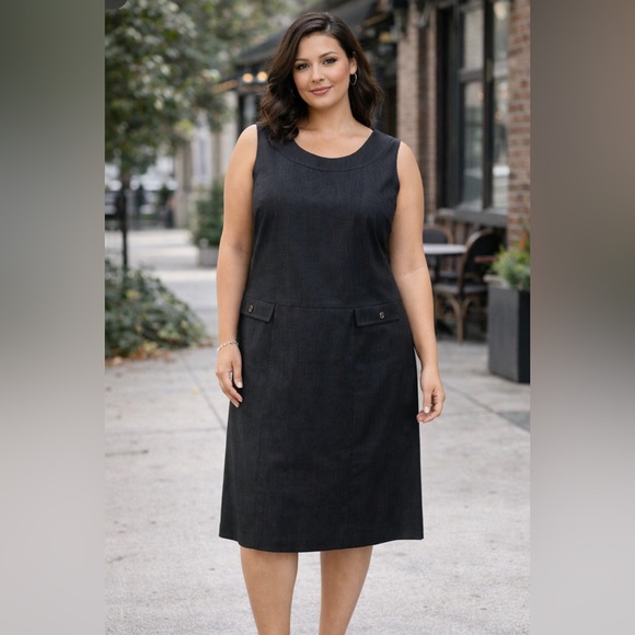 Talbots Dresses & Skirts - Talbots Dress 14W Dark Gray Stretch Cotton Career Church Pockets